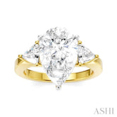 1/2 Ctw Pear Shape Trillion Cut & Round Cut Diamond Semi-Mount Engagement Ring in 14K Yellow and White Gold